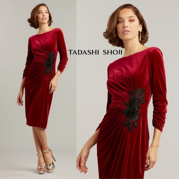 TADASHI SHOJI - LONG SLEEVE VELVET DRESS